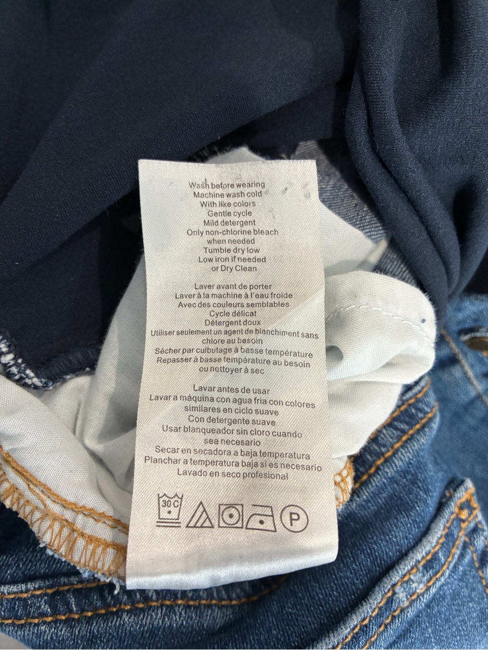 Indigo Blue Distressed Denim Bermuda Maternity Shorts Size M Full Belly Panel - Picture 9 of 9